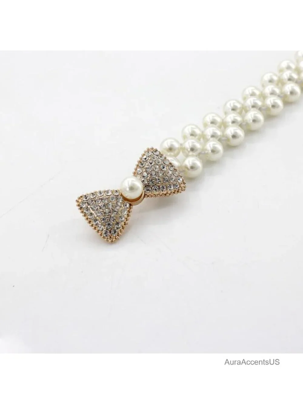 Rhinestone Bow Elastic Waist Belt with Pearl Accents for Dresses